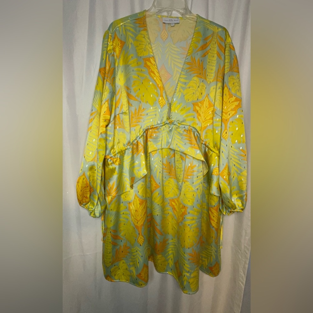 Tropical Print V-Neck Maxi Dress in Yellow & Aqua - Picture 3 of 7